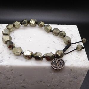 GOLD PYRITE BRACELET JOSEPH BROOKS DESIGNER 8-9" ADJUST FOOLS IRREGULAR RUGGED